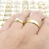 MixMax 40PCs 20 Pairs Men Women Stainless Steel Rings Gold Plated Zircon Width 4mm 6mm Couple Gift Jewelry Wedding Bands 240125