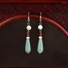 Boucles d'oreilles pendantes en Jade vert véritable, goutte d'eau, plaqué or 18 carats, bijoux naturels, pierres précieuses à la mode, amulette, accessoires pour femmes