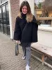 Kvinnliga mode varma rockar med halsduk elegant långärmad fickficka enstaka bensedjackor 2023 Autumn Winter Lady Loose Streetwear 240122