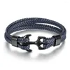 Charm Bracelets High Quality Titanium Steel Bracelet For Men Black Personality Leather Woven Anchor Rope Gifts