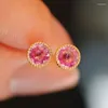 Stud Earrings Sweet Series Shiny Gem Pink For Women Round Exquisite Small Earings Fashion Classic Party Jewelry Gifts