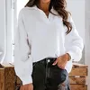 Blusas femininas casual cabido t moda feminina outono botão para baixo camisas blusa para 2024 v pescoço longo frente torção solta t