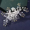 Hair Clips Silver Color Bridal Combs Simulated Pearls Flower Crystal Handmade Wedding Ornaments Headpiece Women Bands