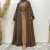 エスニック服ラマダンイードイスラム教徒の女性ゆるんだソリッドドレスイスラムカフタントルコドバイアバヤモロッコカルディガンミドルイーストアラビアフェム