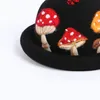 Parent-Child Winter Autumn Faux Wool Felt Jazz Hat Cute Cartoon Mushroom Ladybird Embroidery Vintage Prom Bucket Cap Party Props 240130