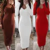 Seksowna sukienka Body Bodycon długiego rękawu Slim Midi Sukienka Women V Szyja Zniszczona dzianinowa sukienka midi 240119