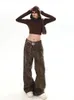 Kvinna vintage leopard jeans y2k vår hösten enkel casual överdimensionerad bred benbyxor streetwear hip hop kvinnlig lös byxa 240202