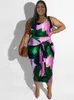 Wmstar Plus Size Dress Sets Women Clothing Floral Printed Two Piece Set Crop Top Bandage Skirts Matching Wholesale Drop 240125