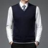 Autum mode märke solid 6 ull pullover tröja v halskna väst män trendiga ärmlös avslappnad toppkvalitet män kläder 240125