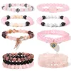 Charm Bracelets Rose Pink Quartzs Bracelet Natural Crystal Stone Beaded Yoga Energy Stretch Bangle Jewelry Gifts For Women