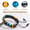 Strand tripla proteção pulseira cristal olho de tigre pedra hematita e obsidiana preta contas naturais 8mm pulseiras para homens