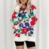 Omchion pull femme coreano moda grande flor bordado camisola feminina o pescoço solto malha pulôver oversized jumper 240130