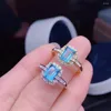 Klusterringar kjjeaxcmy fina smycken naturliga blå topas 925 sterling silver kvinnor ringstöd