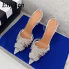 Eilyken ince yüksek topuklu kadın sandalet moda şeffaf pvc rhinestone slingbacks yaz gladyatör parti striptizci balo ayakkabı 240129