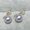 Dingle örhängen fantastisk 8-9 mm naturlig sydsjön vit rund pärla diamant sterling silver 925 öron för kvinnor