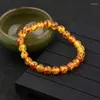 Strand harts 8mm gula bärnstenspärlor armband natursten för män kvinnor citriner jades armband lycklig smycken gåva