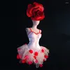 Stage Wear Adult Women Singer Dancer Performance Cosutme Rose Headwear Mesh Dress Bar Nightclub Jazz Gogo Outfit VDB5260