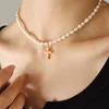 Pendentif Colliers Collier de charme pour femme Imitation Perle Croix Mode Haute Bijoux