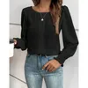 Women's Blouses Elegant Women Long Sleeved Lace Patchwork Jacquard Shirt Autumn Round Neck Casual Solid Color Blouse Office Lady Clothing