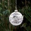 Party Decoration Hand Painting Hanging Glass Globe Silver Drawing Powder Christmas Pendant Festival Ornament Diameter 8cm 16pcs/pack