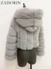 Women's Fur ZADORIN Winter Top For Women Mink Coat Hooded Cropped Faux Fluffy Pink White Jacket Coats Outerwears