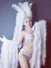 Sahne Giyim Kristal Bikini Set Seksi Beyaz Tüyler Eldivenler Headdress Sparkly Nightclub Kadın Parti Modelleri podyum kıyafeti DJ Kostüm