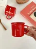 Pots à café 260ml tasse en céramique rouge lettres simples tasse mignon ménage petit déjeuner lait boisson cadeau