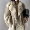 Faux Fox Fur Coat Women Winter Warm Cardigan Jacket Lambswool Mid-Length Lapel Loose Plush Coat Oversized Teddy Jacket 240122