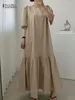 Abiti casual ZANZEA Elegante abito maxi lungo Moda coreana Fishtail Vestito estivo estivo maniche corte O collo Abiti da vacanza oversize