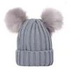 Berets Children's Warm Beanie Hat Double Pompom Winer Knitted Hats For Girls Solid Cute Furry Balls Bonnet Cap Kids Gifts