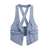 Damesvesten Denim vest Zomertanktop Jas Kort Sweetheart Schouder Hangende nek Paardenjasje met kleine geur Cape OutCoat