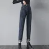 Kvinnors jeans höga midja med fickor grå byxor för kvinnliga byxor blå hajuku mode 90 -tal z pant emo gyaru unik