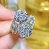 Кольца кластера, кольцо с цветком и бриллиантом, настоящее серебро 925 пробы, вечернее обручальное кольцо для женщин, свадебное обещание, обручальное ювелирное изделие, подарок