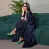 Roupas étnicas Silk Cetim Eid Party Marroquino Bat Manga Aberta Abaya Cardigan Mulheres Muçulmanas Maxi Vestido Turquia Árabe Kaftan Dubai Vestido Longo