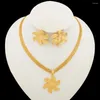 Necklace Earrings Set Ethiopian Golden Color Jewelry For Women 18k Gold And Dubai Ring Party Weddings