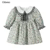 2024 Çocuk Kız Dot Elbise Sonbahar Bebek Kızlar Koreli Dantel Yaka Baskı Elbiseleri Çocuklar Giysileri Kıyafet Toddlers Tatil Wear 240126