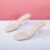 Slippers OLOMLB Crystal Clear Transparent Heel Female Shoes Middle Heels Comfortable Summer Women Fashion Mules Slides 42