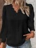 Женская кружевная строчка с V-образным вырезом Простая черная шифоновая рубашка Осенний пуловер с фонарем и длинными рукавами Модная женская элегантная уличная блузка 240125