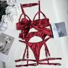 Soutien-gorge Ensembles Ellolace Bowknot Lingerie Soutien-gorge ouvert Sous-vêtements en soie Sissy Bilizna Ensemble porno non censuré Sensuel Intime Jarretière Strings Tenues Sexy