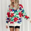 Omchion pull femme coreano moda grande flor bordado camisola feminina o pescoço solto malha pulôver oversized jumper 240130