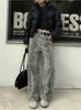 Woman Vintage Leopard Jeans Y2k Spring Autumn Simple Casual Oversize Wide Leg Trousers Streetwear Hip Hop Female Loose Pant 240202