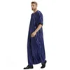 Ethnic Clothing Casual Muslim Arab Middle Striped Mid Sleeve Embroidered Robe Men's Outwear Fashionable Loose Style Costume 2024 Spring