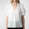 Bluzki damskie 2024 Sprężyna głębokie White Top White Top Lantern Rleeve Bluzka Kobiety Kobiety