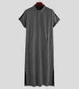 エスニック服2024プラスサイズのイスラム教徒ファッションアラビアドバイドバイルーズストライプショートスリーブローブアラビアシャツkaftan for man men 5xl