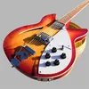 Cherry Sunburst 360 330 12 strängar Maple Top Jazz Electric Guitar Semi Hollow Body, Single F Hole, Triangle Pearl Inlay, 2 Ingång Jacks