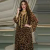 Etnische kleding luipaardprint moslimjurk voor vrouwen abaya mode-Arabië elegante feestjurken lange mouwen marokko kaftan vestidos dubai