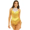 Stage Wear Donna Glitter Paillettes Nappa Body latino Top Sala da ballo Cha-cha Abito da ballo Costumi Performance Body tuta