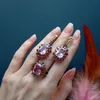 DreamCarnival1989 Statement Jewelry Set for Women Rings Earrings Pink Zirconia Wedding Party Fashion Eye Catching ER4035S2 240118