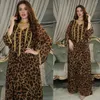 Ethnische Kleidung Leopardenmuster Muslimisches Kleid für Frauen Abaya Mode Arabien Elegante Partykleider Langarm Marokko Kaftan Vestidos Dubai