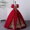 Elegant Red Of The Bride Dresses Short Sleeves New Long Formal Wedding Party Guests Gowns Evening Groom Gold Bling Plus Size Mother Dress 403